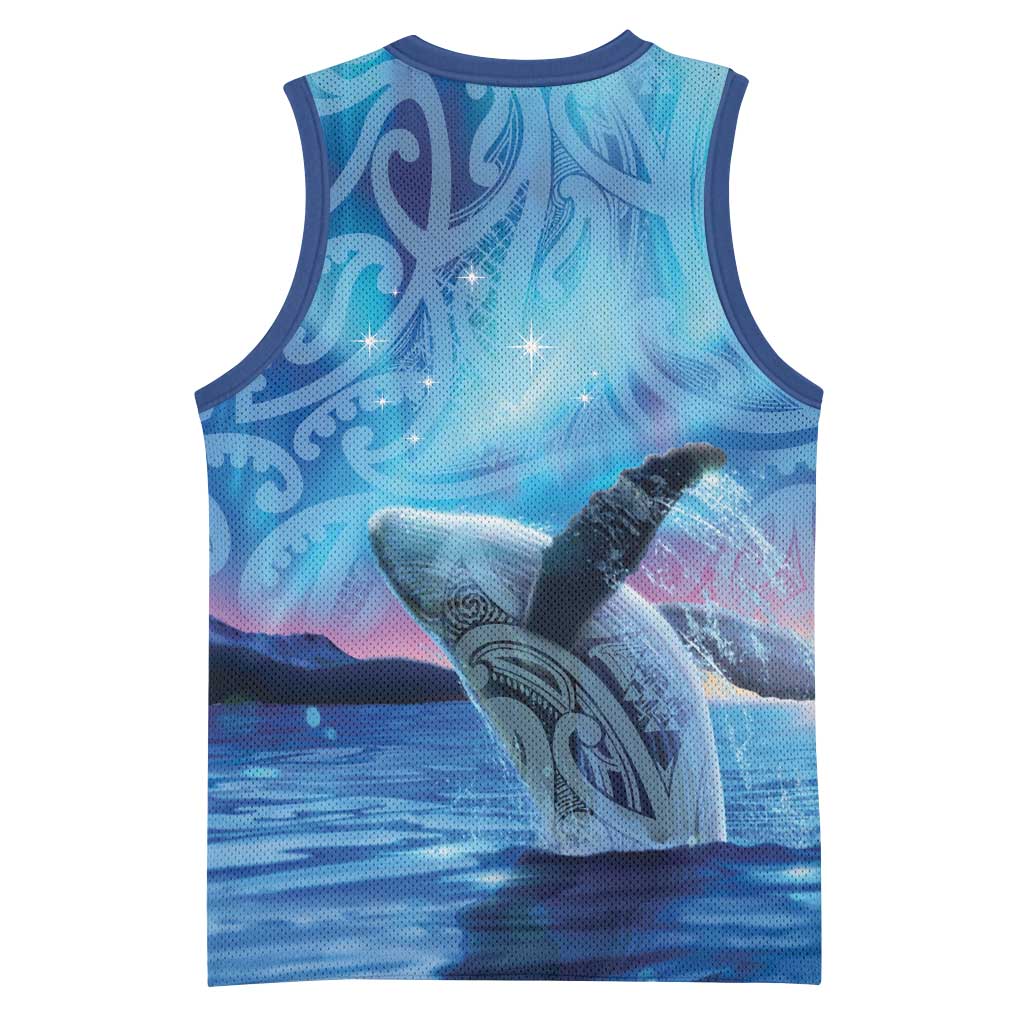 New Zealand Matariki Humpback Whale Basketball Jersey Paikea Maori New Year Blue Galaxy