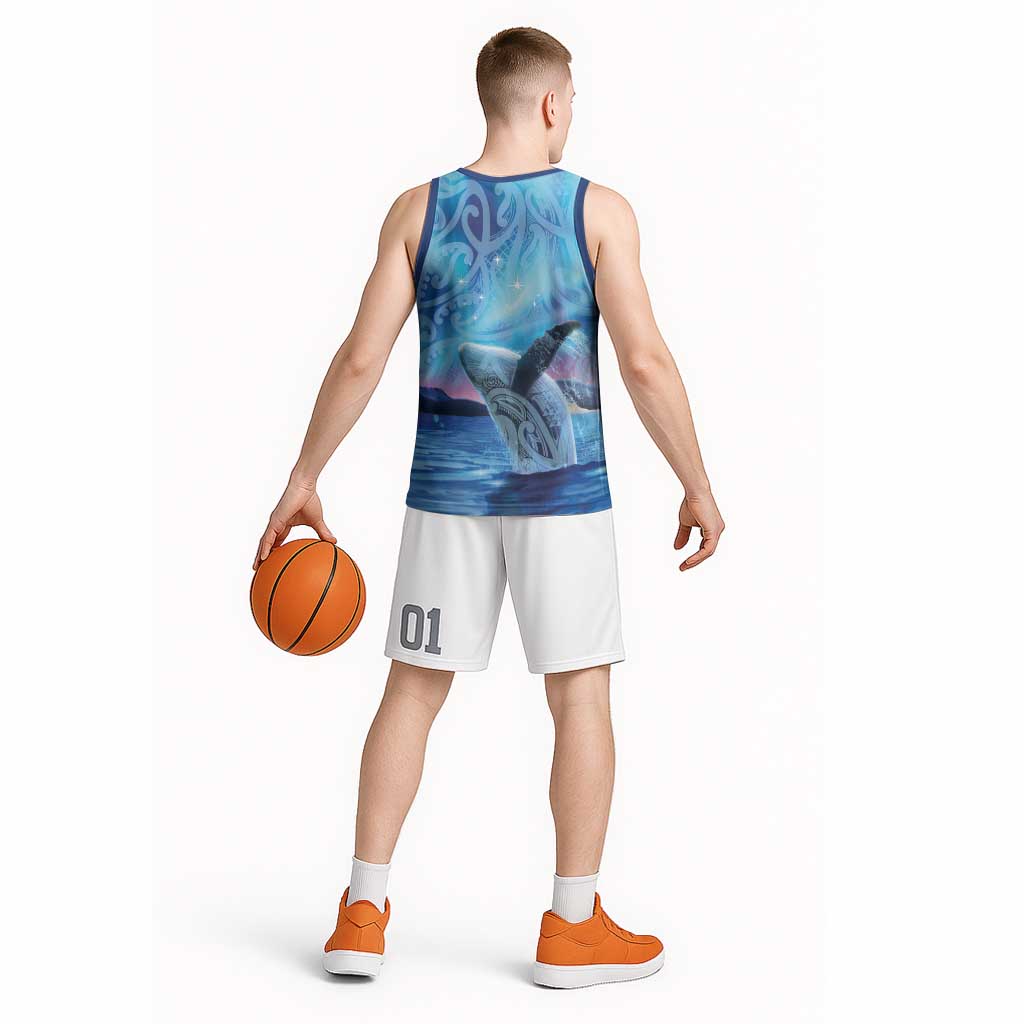 New Zealand Matariki Humpback Whale Basketball Jersey Paikea Maori New Year Blue Galaxy
