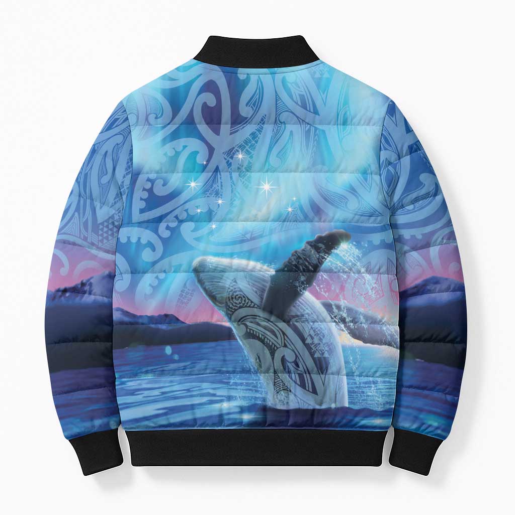 New Zealand Matariki Humpback Whale Bomber Puffer Jacket Paikea Maori New Year Blue Galaxy