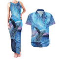 New Zealand Matariki Humpback Whale Couples Matching Tank Maxi Dress and Hawaiian Shirt Paikea Maori New Year Blue Galaxy