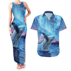 New Zealand Matariki Humpback Whale Couples Matching Tank Maxi Dress and Hawaiian Shirt Paikea Maori New Year Blue Galaxy