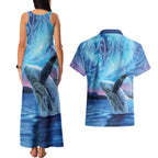 New Zealand Matariki Humpback Whale Couples Matching Tank Maxi Dress and Hawaiian Shirt Paikea Maori New Year Blue Galaxy