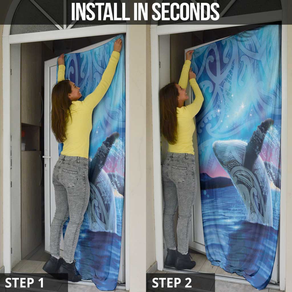 New Zealand Matariki Humpback Whale Door Cover Paikea Maori New Year Blue Galaxy