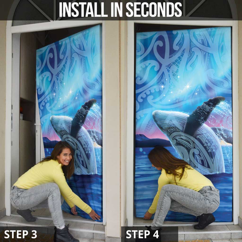 New Zealand Matariki Humpback Whale Door Cover Paikea Maori New Year Blue Galaxy