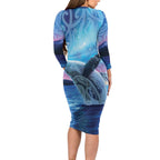 New Zealand Matariki Humpback Whale Family Matching Long Sleeve Bodycon Dress and Hawaiian Shirt Paikea Maori New Year Blue Galaxy
