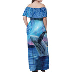 New Zealand Matariki Humpback Whale Family Matching Off Shoulder Maxi Dress and Hawaiian Shirt Paikea Maori New Year Blue Galaxy