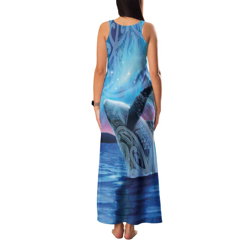 New Zealand Matariki Humpback Whale Family Matching Tank Maxi Dress and Hawaiian Shirt Paikea Maori New Year Blue Galaxy