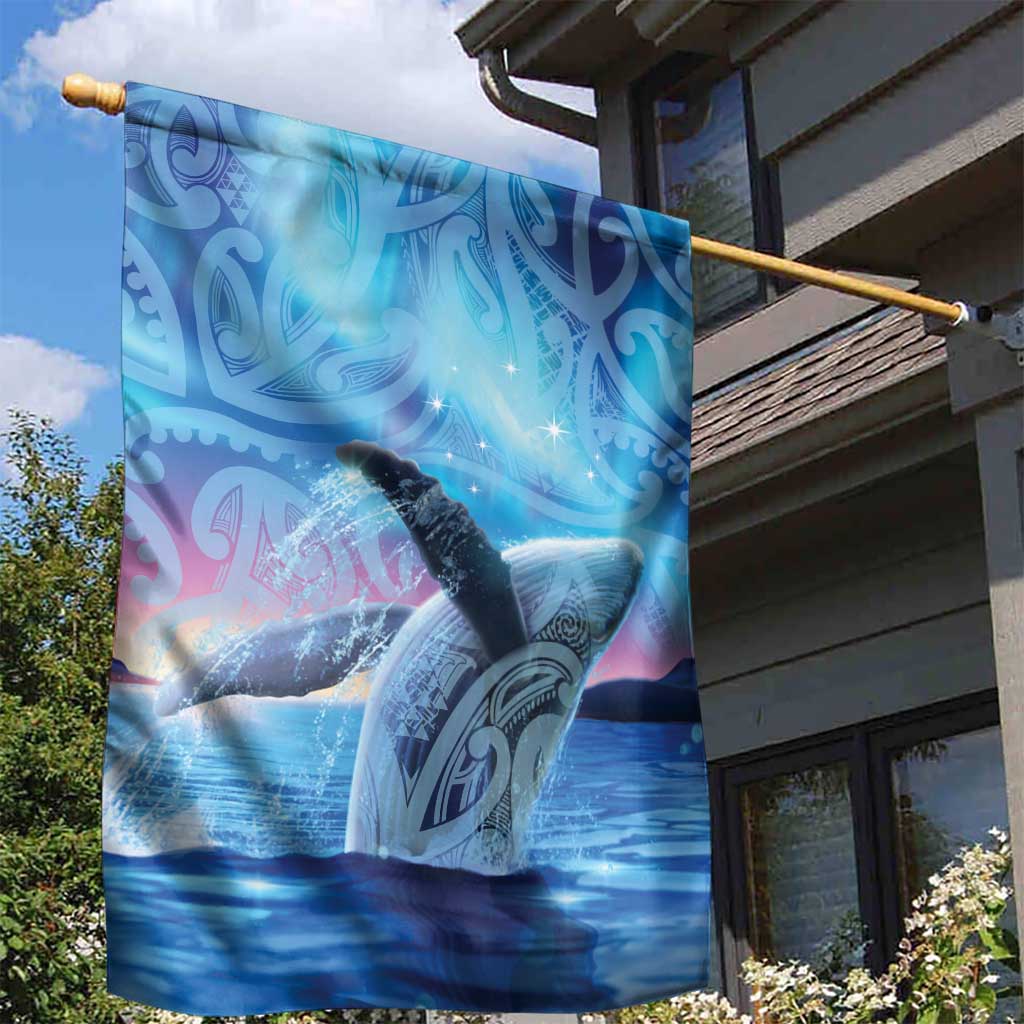 New Zealand Matariki Humpback Whale Garden Flag Paikea Maori New Year Blue Galaxy