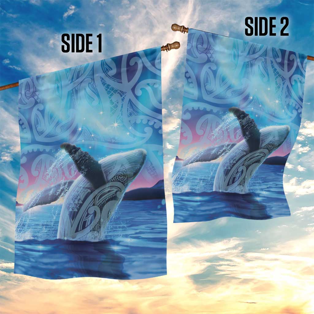New Zealand Matariki Humpback Whale Garden Flag Paikea Maori New Year Blue Galaxy