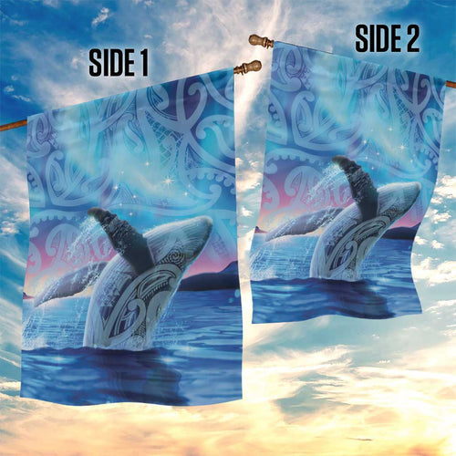 New Zealand Matariki Humpback Whale Garden Flag Paikea Maori New Year Blue Galaxy