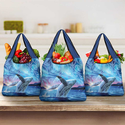 New Zealand Matariki Humpback Whale Grocery Bag Paikea Maori New Year Blue Galaxy