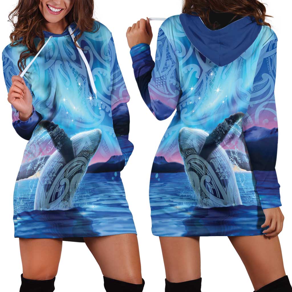 New Zealand Matariki Humpback Whale Hoodie Dress Paikea Maori New Year Blue Galaxy