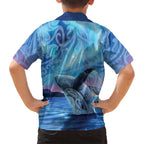 New Zealand Matariki Humpback Whale Kid Hawaiian Shirt Paikea Maori New Year Blue Galaxy