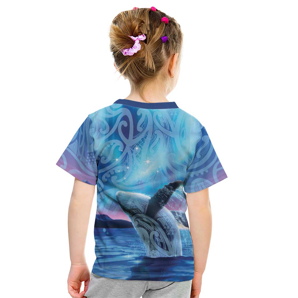 New Zealand Matariki Humpback Whale Kid T Shirt Paikea Maori New Year Blue Galaxy
