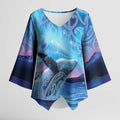 New Zealand Matariki Humpback Whale Kimono Sleeve Blouse Paikea Maori New Year Blue Galaxy