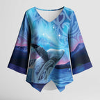 New Zealand Matariki Humpback Whale Kimono Sleeve Blouse Paikea Maori New Year Blue Galaxy