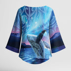 New Zealand Matariki Humpback Whale Kimono Sleeve Blouse Paikea Maori New Year Blue Galaxy