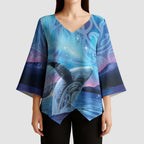New Zealand Matariki Humpback Whale Kimono Sleeve Blouse Paikea Maori New Year Blue Galaxy
