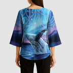 New Zealand Matariki Humpback Whale Kimono Sleeve Blouse Paikea Maori New Year Blue Galaxy