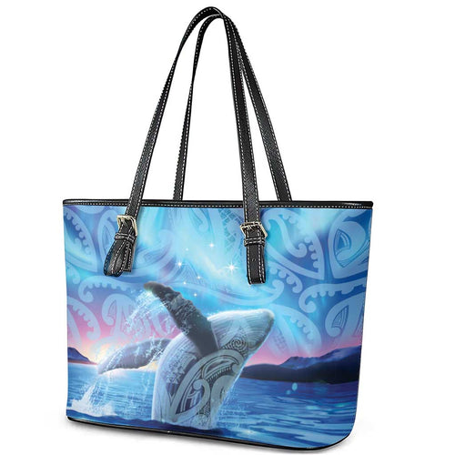 New Zealand Matariki Humpback Whale Leather Tote Bag Paikea Maori New Year Blue Galaxy