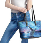 New Zealand Matariki Humpback Whale Leather Tote Bag Paikea Maori New Year Blue Galaxy