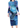 New Zealand Matariki Humpback Whale Long Sleeve Bodycon Dress Paikea Maori New Year Blue Galaxy