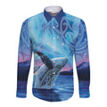 New Zealand Matariki Humpback Whale Long Sleeve Button Shirt Paikea Maori New Year Blue Galaxy