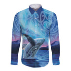 New Zealand Matariki Humpback Whale Long Sleeve Button Shirt Paikea Maori New Year Blue Galaxy