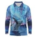 New Zealand Matariki Humpback Whale Long Sleeve Polo Shirt Paikea Maori New Year Blue Galaxy