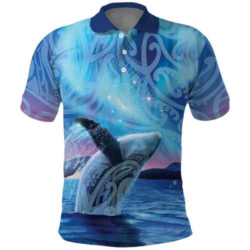New Zealand Matariki Humpback Whale Polo Shirt Paikea Maori New Year Blue Galaxy