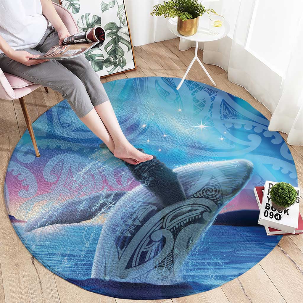 New Zealand Matariki Humpback Whale Round Carpet Paikea Maori New Year Blue Galaxy