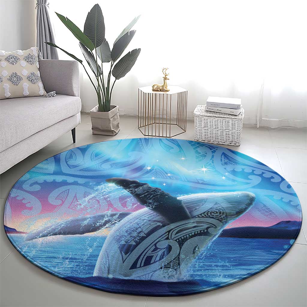 New Zealand Matariki Humpback Whale Round Carpet Paikea Maori New Year Blue Galaxy