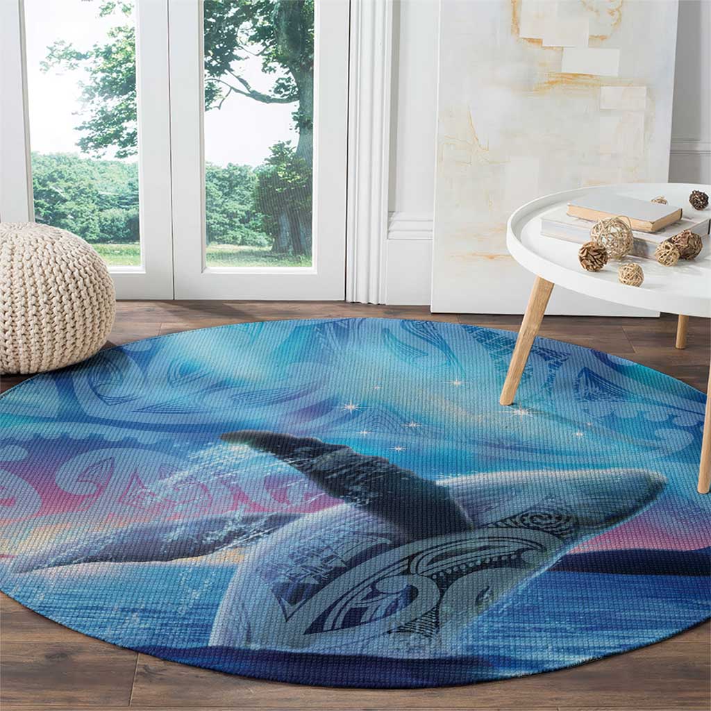 New Zealand Matariki Humpback Whale Round Carpet Paikea Maori New Year Blue Galaxy