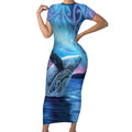 New Zealand Matariki Humpback Whale Short Sleeve Bodycon Dress Paikea Maori New Year Blue Galaxy