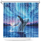 New Zealand Matariki Humpback Whale Shower Curtain Paikea Maori New Year Blue Galaxy