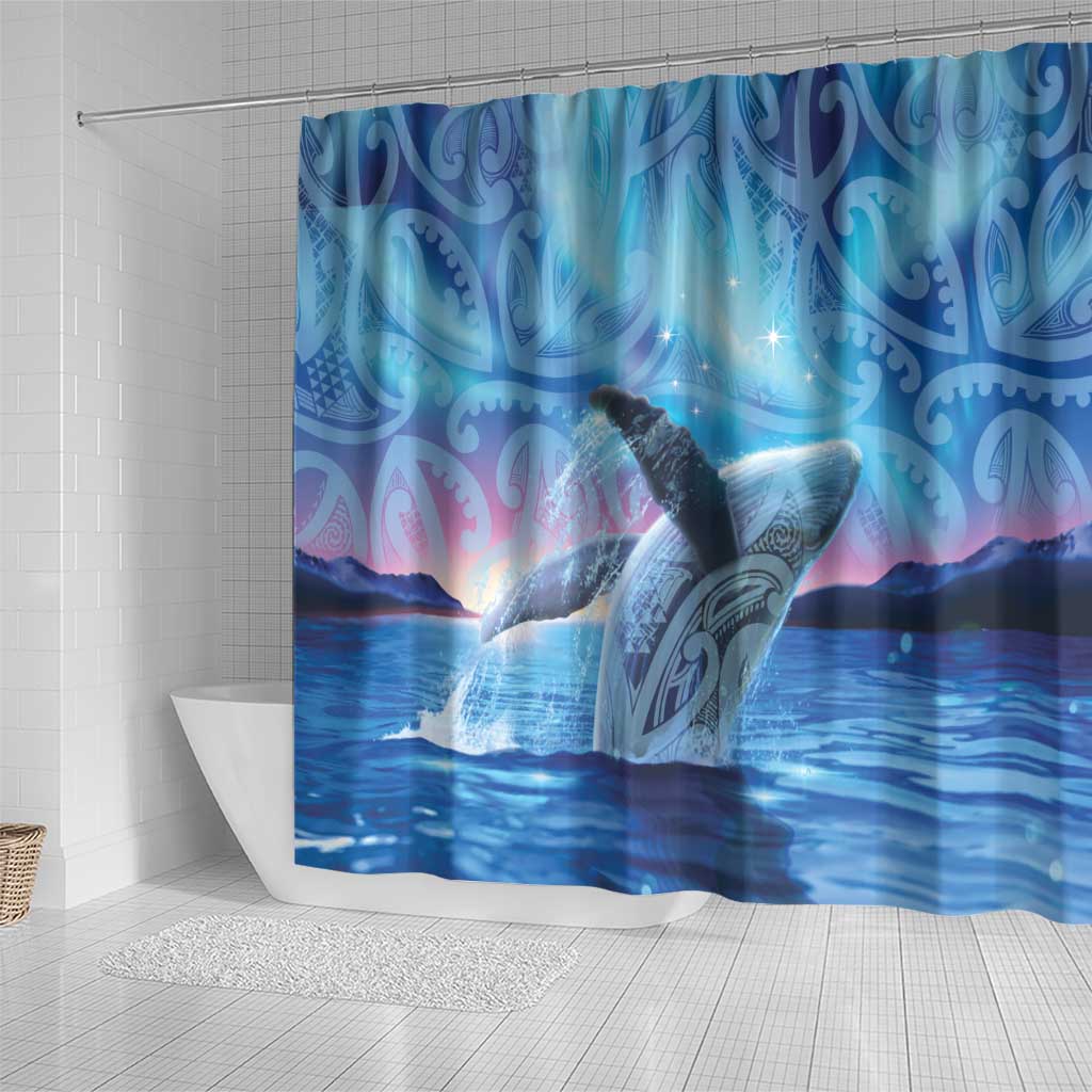New Zealand Matariki Humpback Whale Shower Curtain Paikea Maori New Year Blue Galaxy