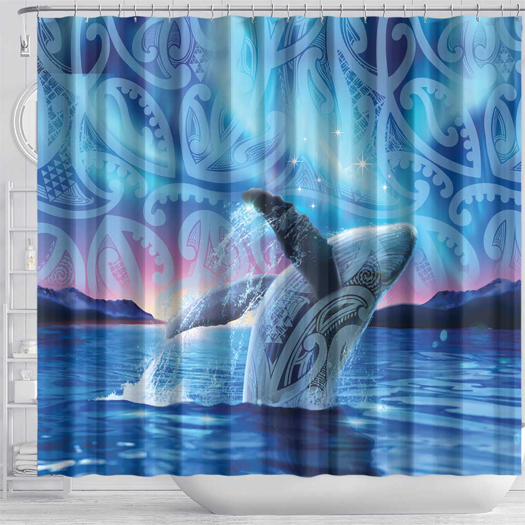 New Zealand Matariki Humpback Whale Shower Curtain Paikea Maori New Year Blue Galaxy
