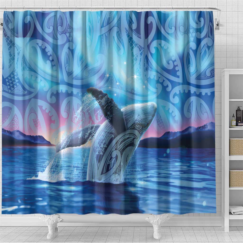 New Zealand Matariki Humpback Whale Shower Curtain Paikea Maori New Year Blue Galaxy