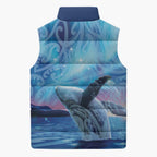 New Zealand Matariki Humpback Whale Sleeveless Puffer Jacket Paikea Maori New Year Blue Galaxy