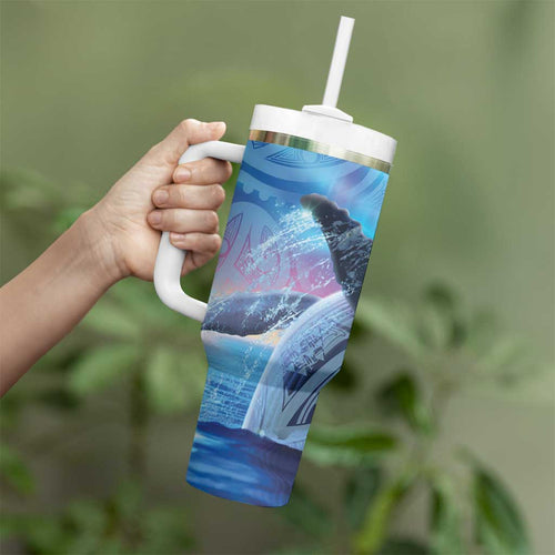 New Zealand Matariki Humpback Whale Tumbler With Handle Paikea Maori New Year Blue Galaxy