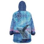 New Zealand Matariki Humpback Whale Wearable Blanket Hoodie Paikea Maori New Year Blue Galaxy
