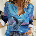 New Zealand Matariki Humpback Whale Women Casual Shirt Paikea Maori New Year Blue Galaxy