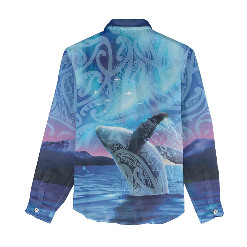 New Zealand Matariki Humpback Whale Women Casual Shirt Paikea Maori New Year Blue Galaxy
