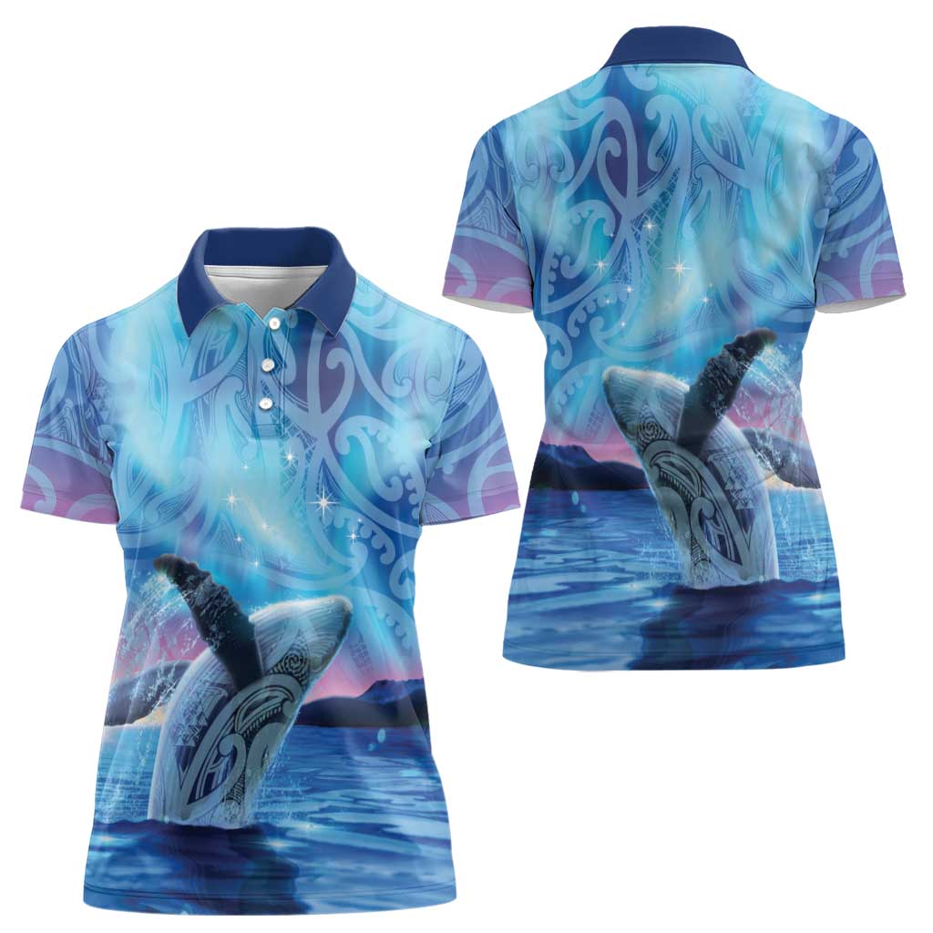 New Zealand Matariki Humpback Whale Women Polo Shirt Paikea Maori New Year Blue Galaxy