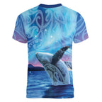 New Zealand Matariki Humpback Whale Women V-Neck T-Shirt Paikea Maori New Year Blue Galaxy
