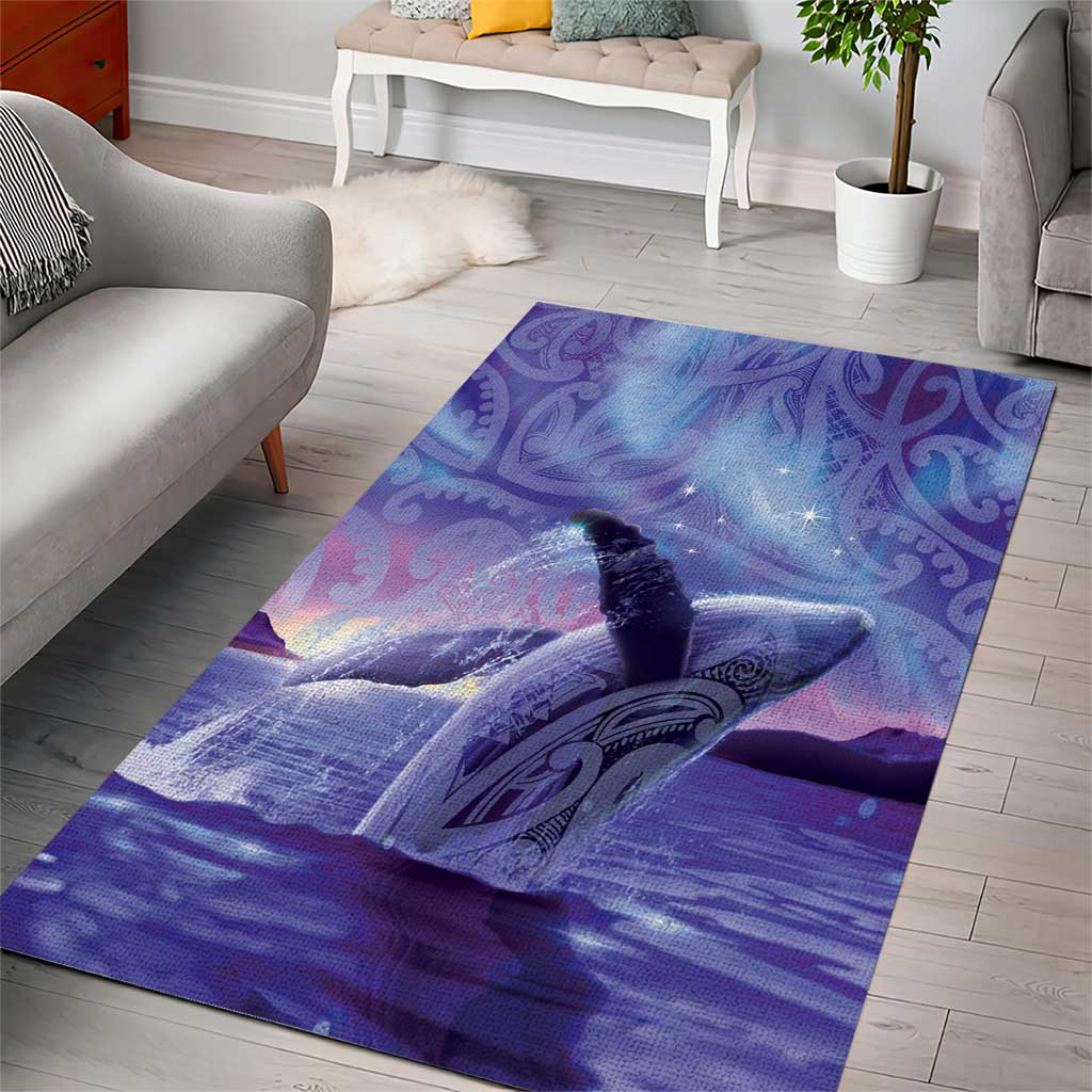 New Zealand Matariki Humpback Whale Area Rug Paikea Maori New Year Purple Galaxy