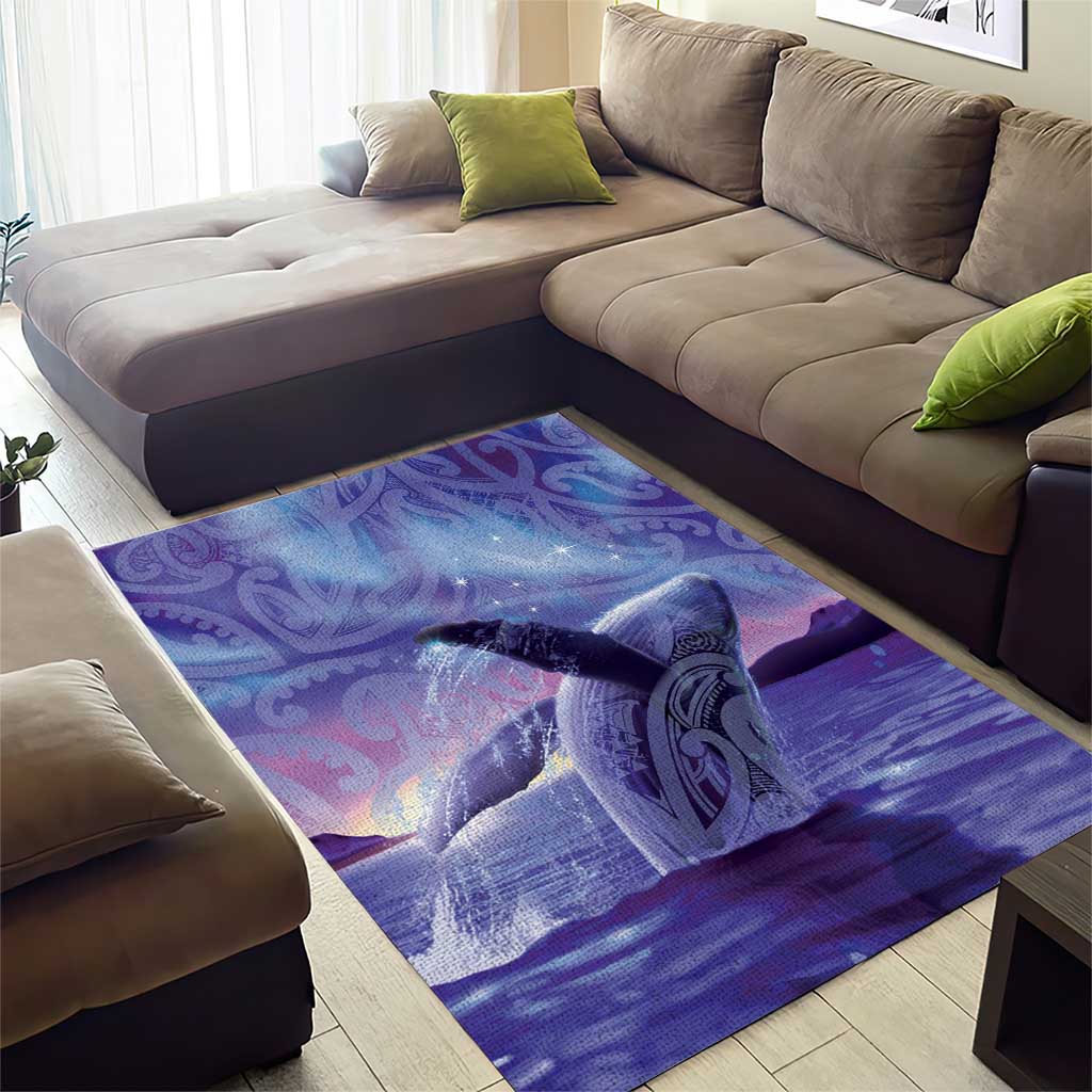 New Zealand Matariki Humpback Whale Area Rug Paikea Maori New Year Purple Galaxy