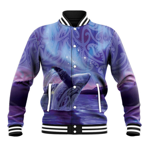 New Zealand Matariki Humpback Whale Baseball Jacket Paikea Maori New Year Purple Galaxy