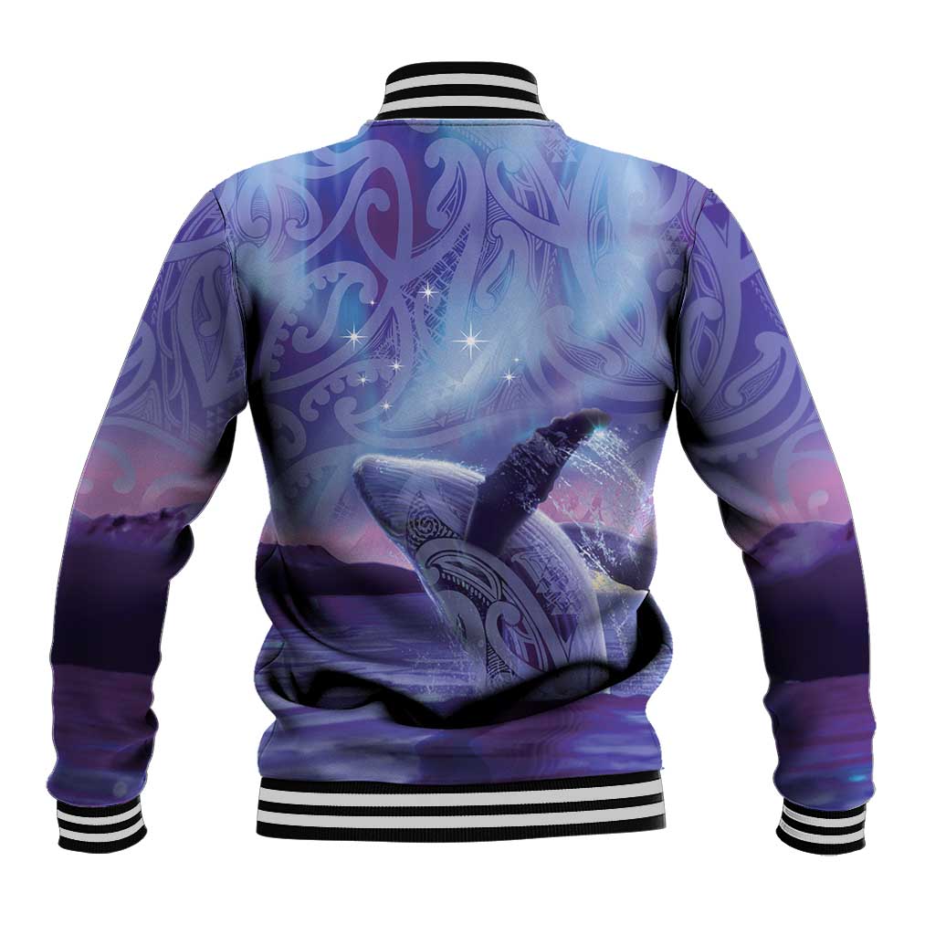 New Zealand Matariki Humpback Whale Baseball Jacket Paikea Maori New Year Purple Galaxy