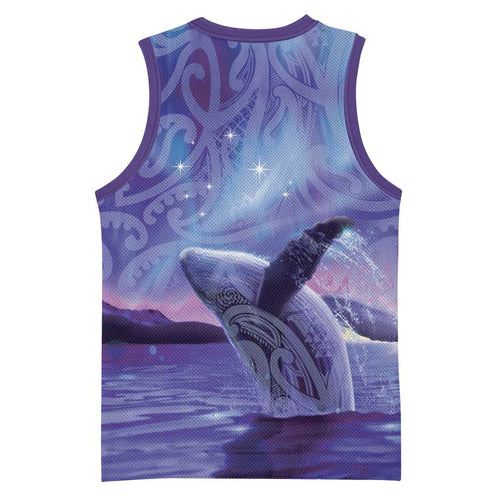 New Zealand Matariki Humpback Whale Basketball Jersey Paikea Maori New Year Purple Galaxy